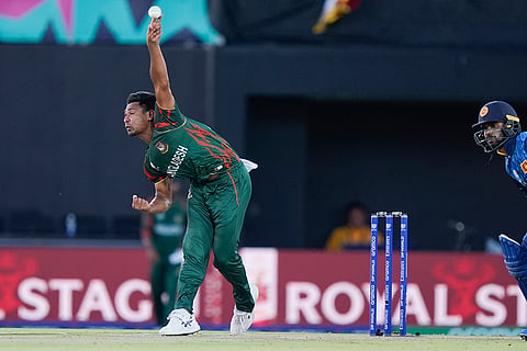 Mustafizur Rahman bowls  against Sri Lanka